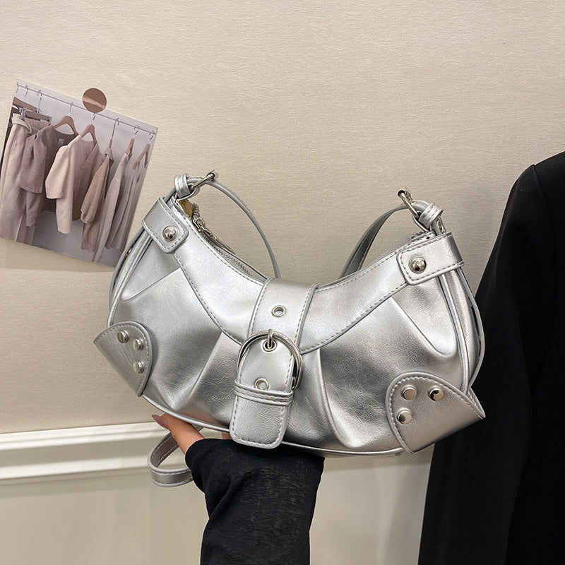 Women's Fashion Underarm Motorcycle Korean Style Soft Leather Bags