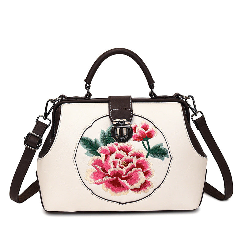 Women's Cattle Leather Handmade Embroidered Han Clothing Bags