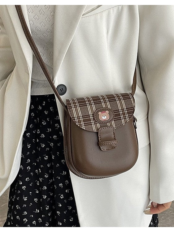 Women's Winter Preppy Style Retro Plaid Saddle Cute Bags