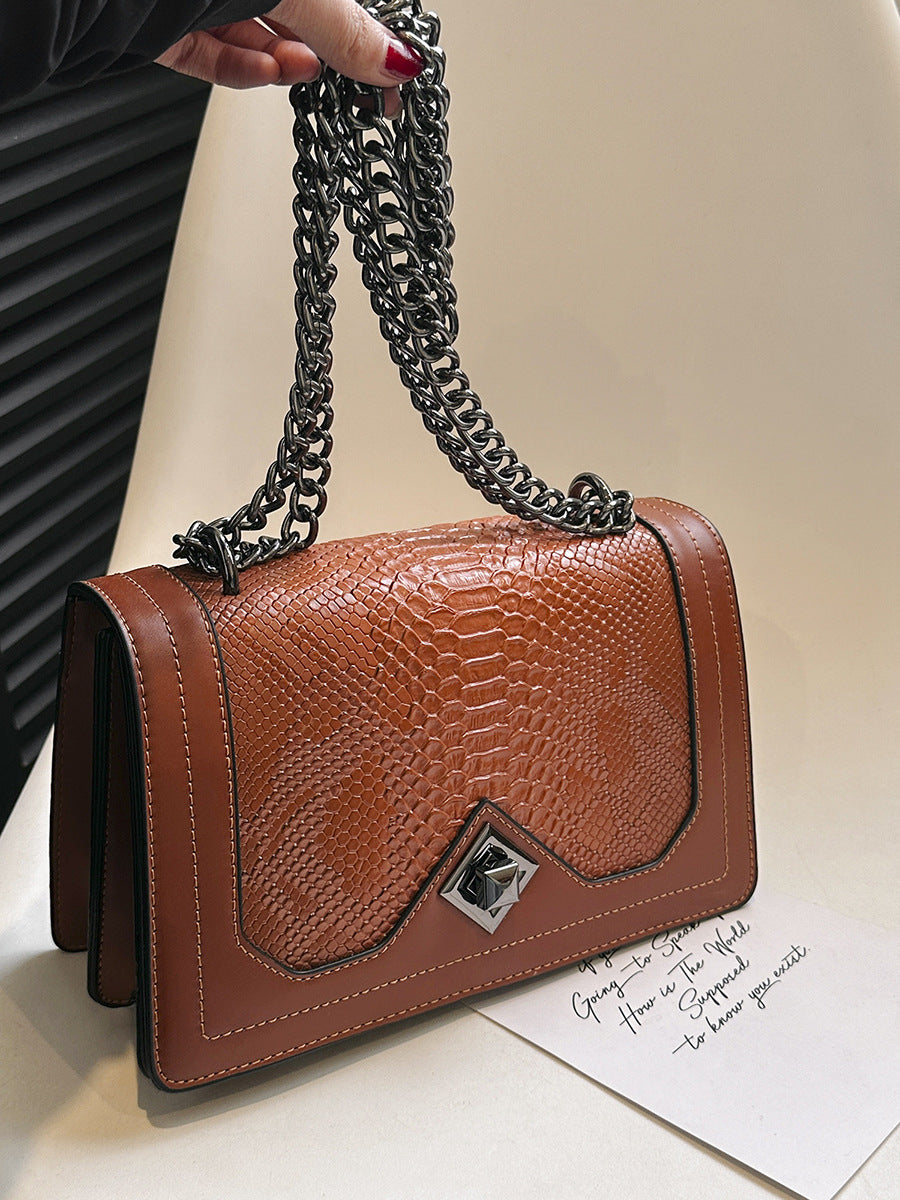 Women's Red Simple Fashion Snakeskin Pattern Single Women's Shoulder Bag