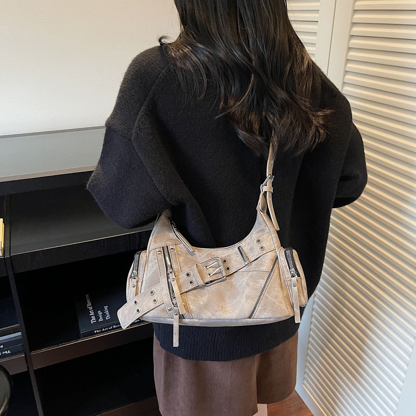 Women's Retro Trendy Underarm Niche Motorcycle Versatile Bags