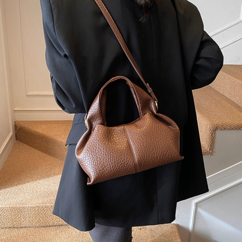 Women's Popular Winter Vintage Lychee Pattern Simple Small Square Bag