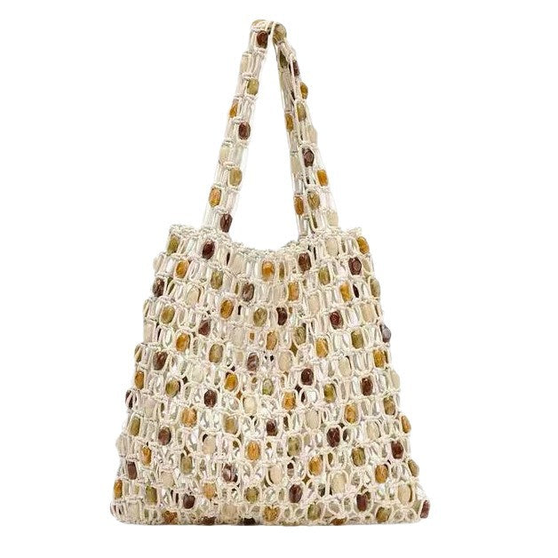 Hand-woven Beaded Color Collision Design Fashion High Sense Shopping Net Bags