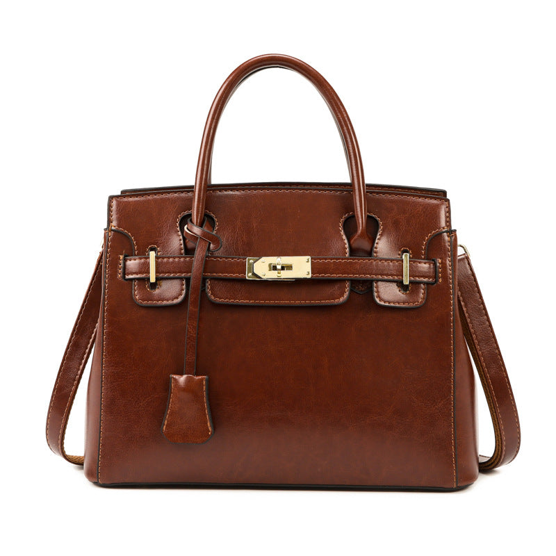 Mother Oil Leather Retro Three-piece Large Women's Handbag