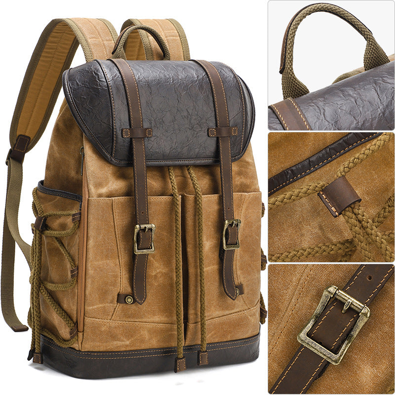 Men's Canvas Oil Wax Waterproof Computer Retro Leisure Backpack