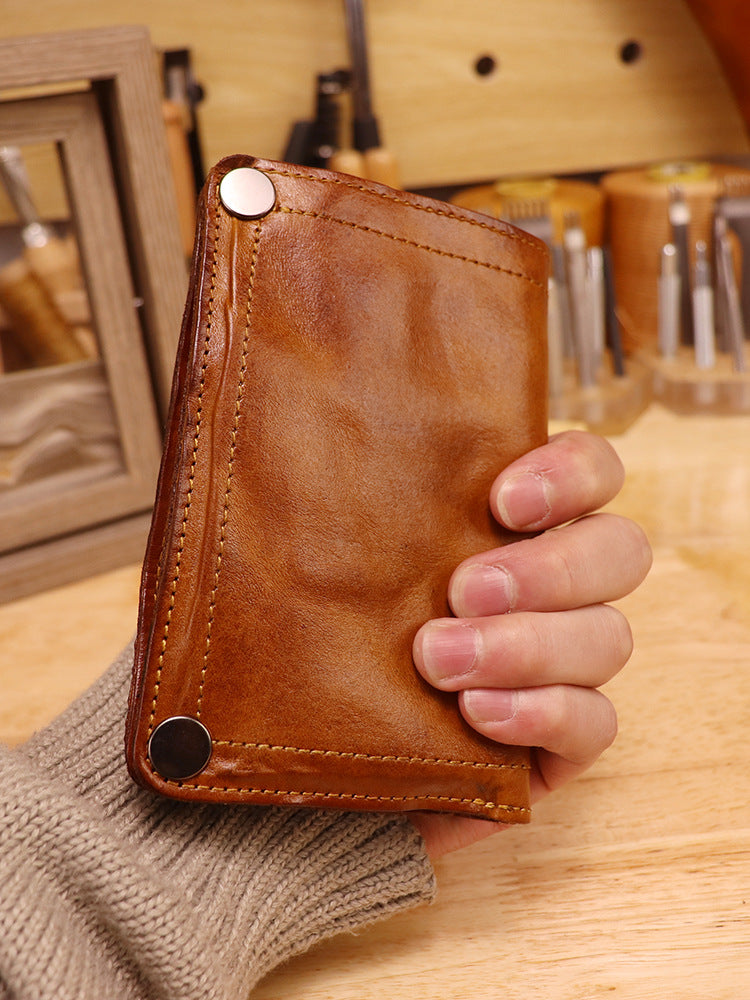 Women's & Men's Handmade Cowhide Full Leather Vertical Planting Men's Wallet