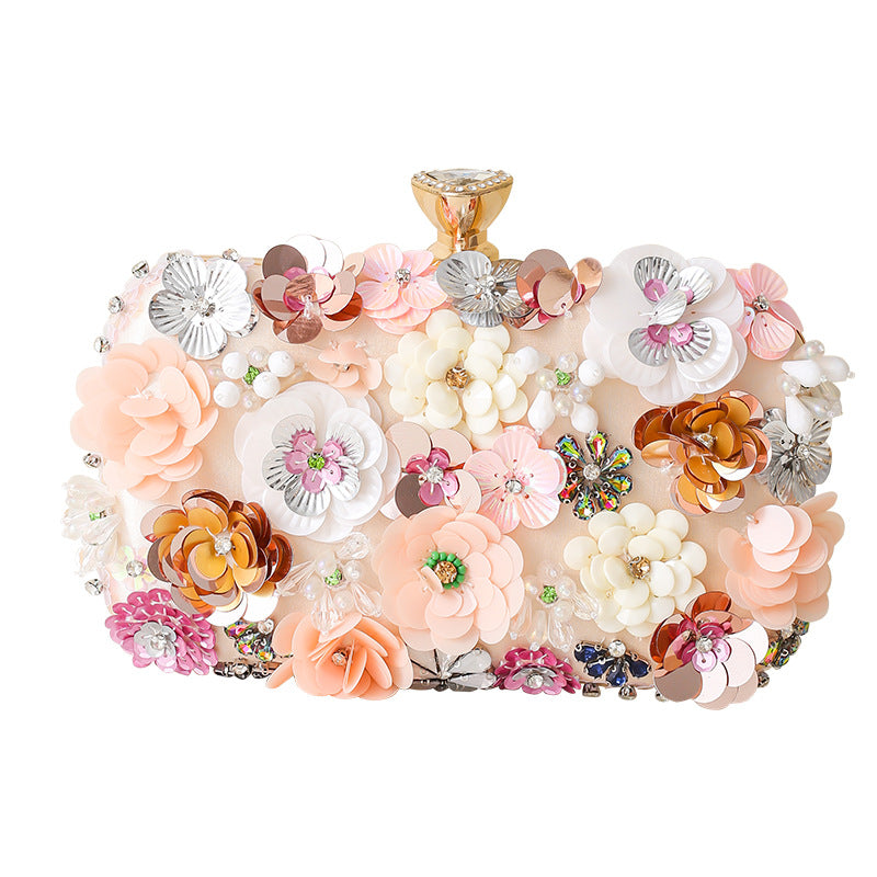 Women's Fashion Handmade Flower Beaded Banquet Portable Dress Dinner Bag