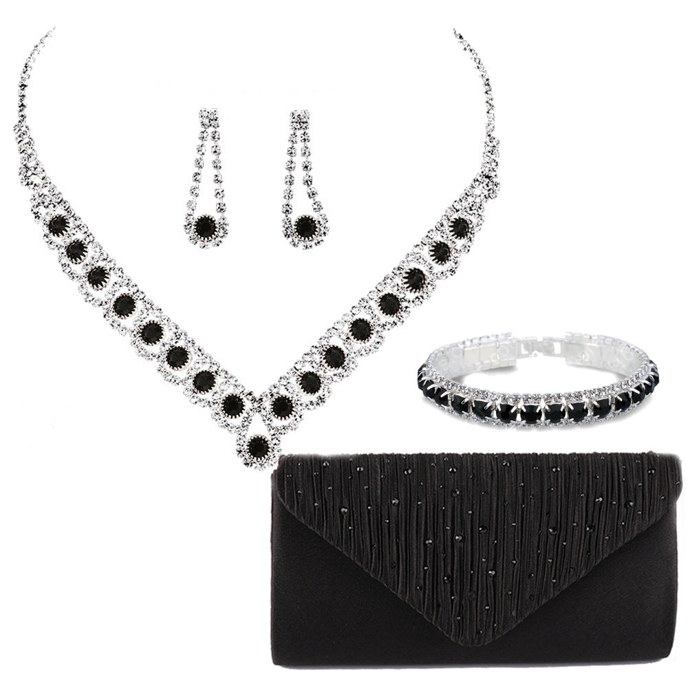 Jewelry Pcs Set Blue Zircon Necklace Earring Bracelet Satin Bags