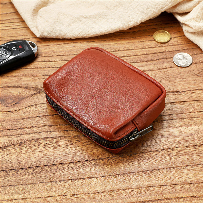 Women's & Men's Cowhide Handmade Zipper Leather Three-dimensional Storage Men's Wallet
