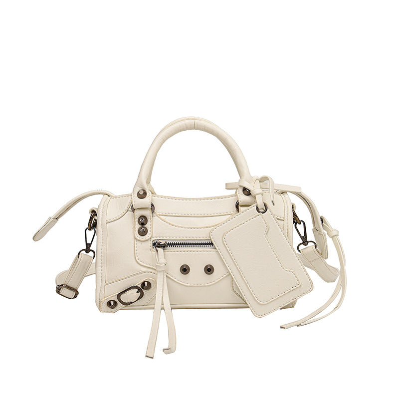 Women's Rivet Oil Leather Motorcycle Fashion Trendy Small Square Bag