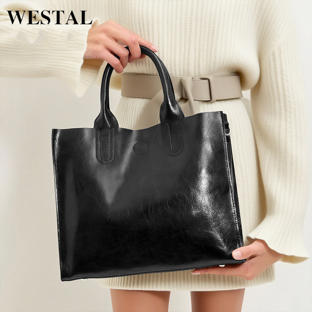 Women's Cowhide Genuine Leather Large Capacity Trendy Tote Bag