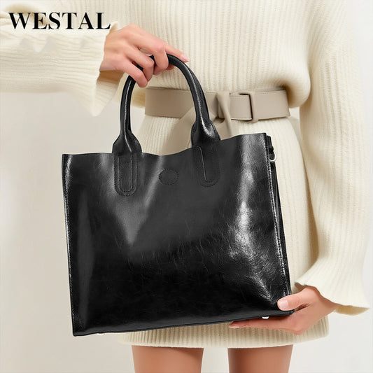 Women's Cowhide Genuine Leather Large Capacity Trendy Tote Bag