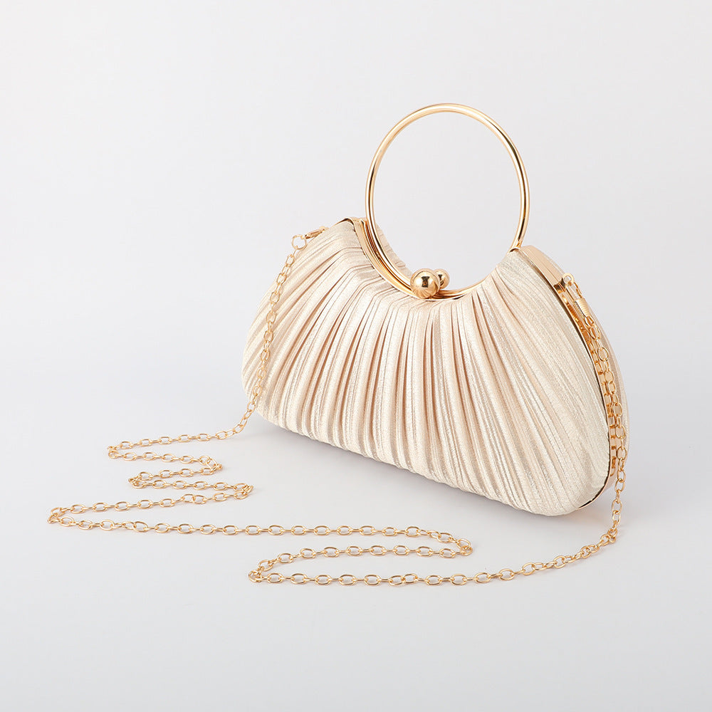 Women's Simple Silk Pleated Dress Clutch Retro National Style Dinner Bag