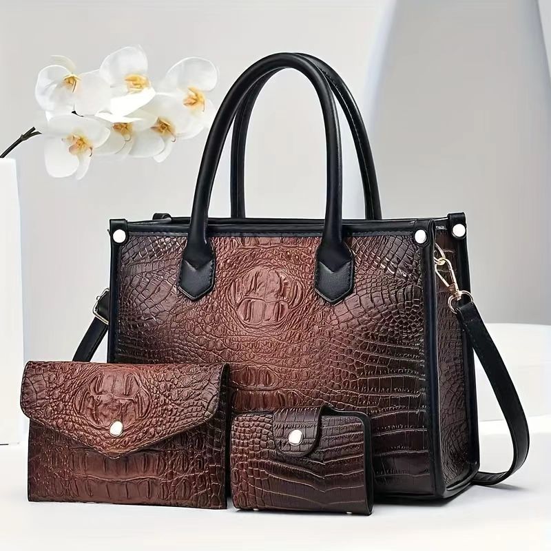Women's Crocodile Texture Large Capacity Three-piece Handbags