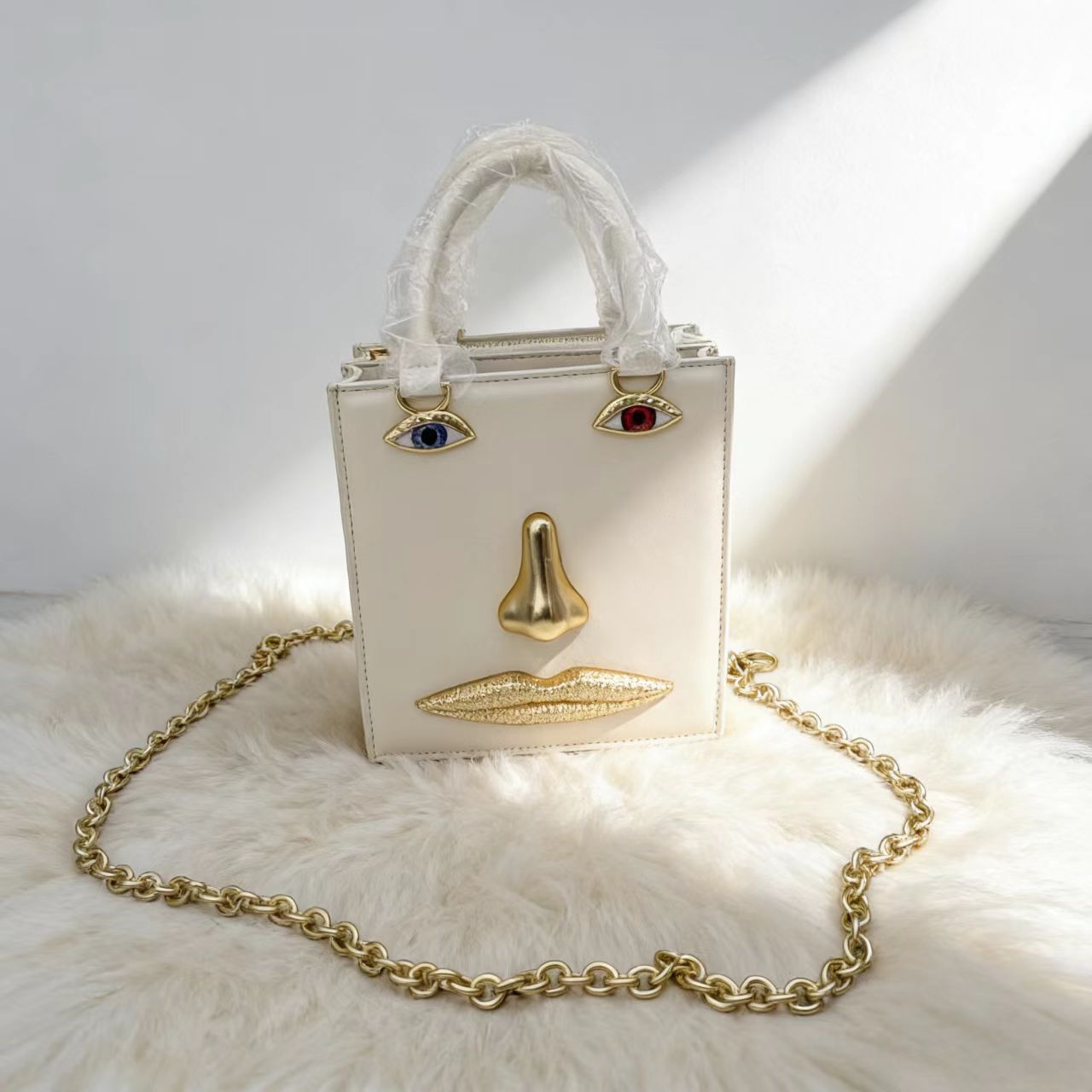 Women's Face Popular Sier Patent Leather Simple Handbags