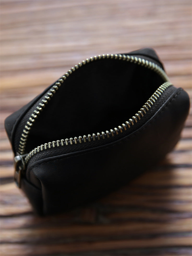 Women's & Men's Cowhide Handmade Zipper Leather Three-dimensional Storage Men's Wallet