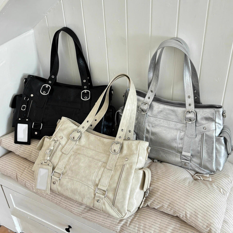 Cool Style Large Capacity Totes Personality Versatile Motorcycle Simple Women's Shoulder Bag