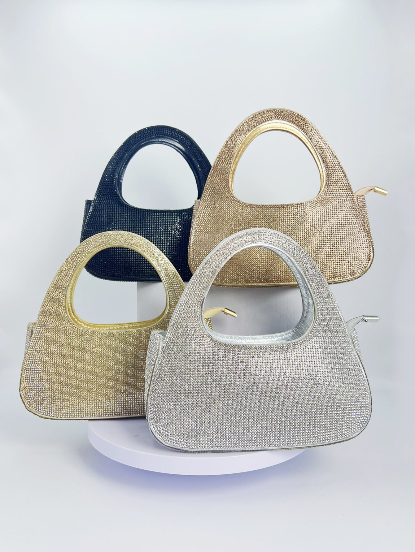 Fashion Rhinestone Semicircle Design Female Niche Shoulder Bags