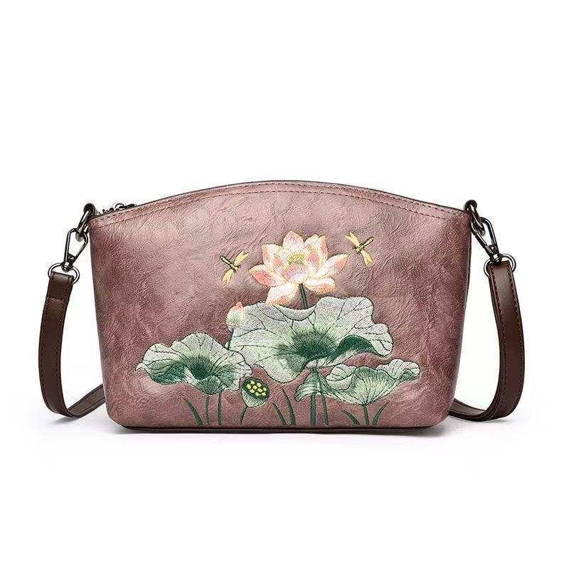 Women's Retro National Style Lotus Embroidery Shell Chinese Bags
