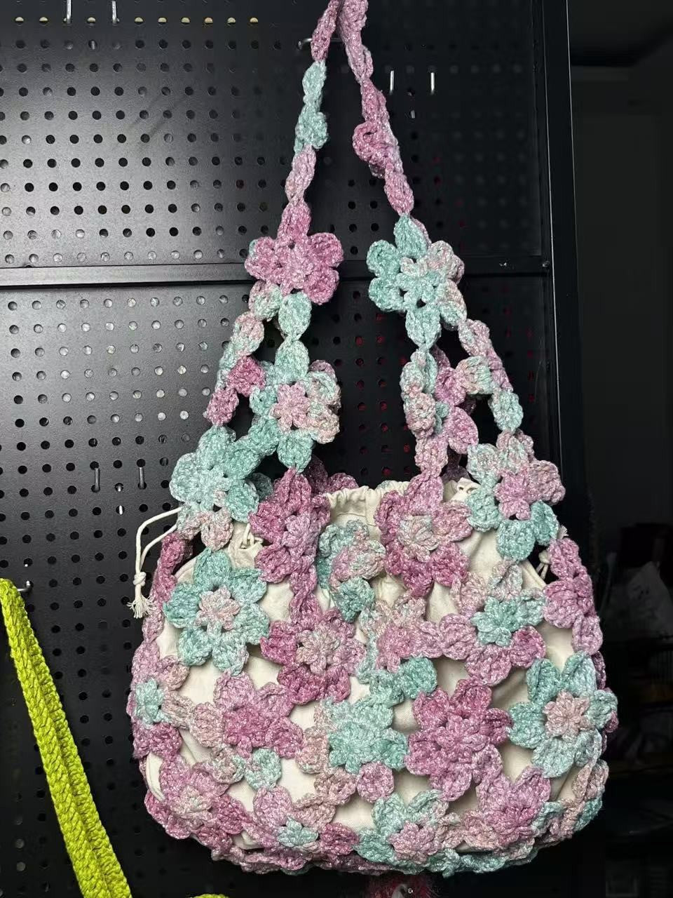 Spring Flower Stitching Hollow Wool Hand-woven Finished For Women's Shoulder Bag
