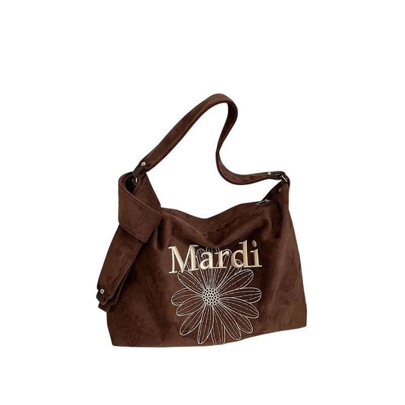 Women's Korean Retro Large Capacity Totes Three-dimensional Embroidered Women's Shoulder Bag
