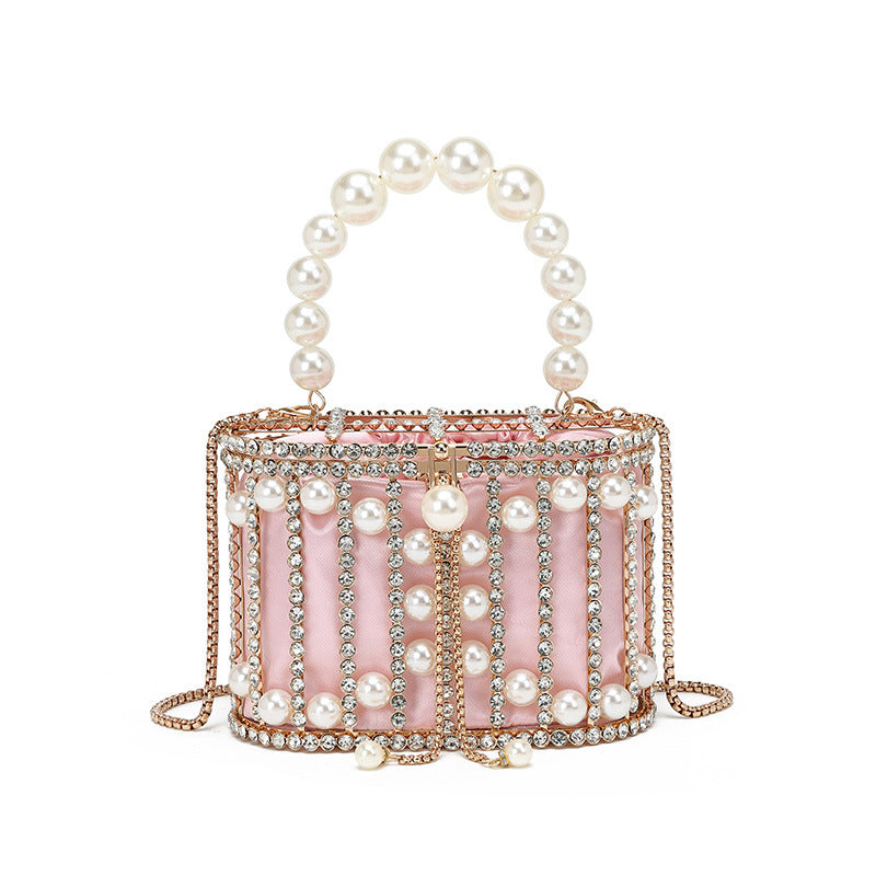 Bird Cage Hollow Out Vegetable Basket Pearl Banquet Rhinestone Cheongsam Dinner Bag