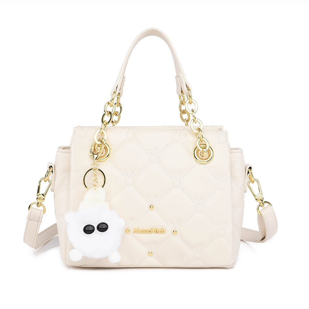 Women's Genuine Leather Diamond Plaid Chain Women's Messenger Bag