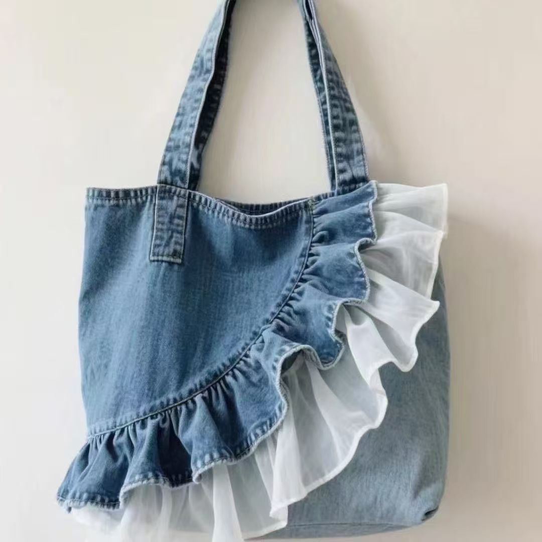 Women's Fashionable Washed Denim Stitching High-grade Popular Shoulder Bags
