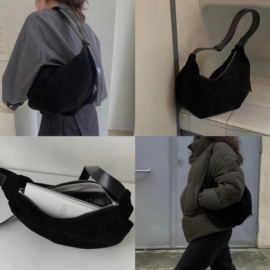 Design Dumpling Genuine Leather Underarm Suede Women's Messenger Bag