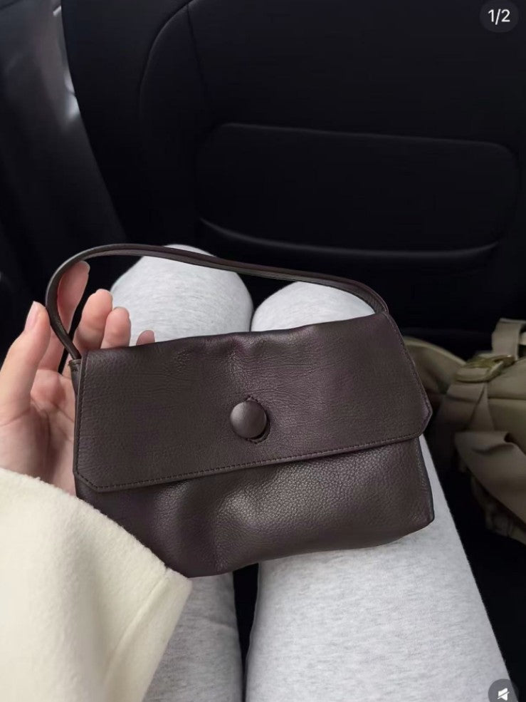 Women's Portable First Layer Cowhide Cute Button Simple Small Square Bags