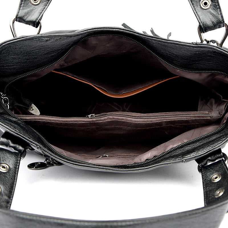 Women's Classic Washed Sheepskin Tassel Texture Good Women's Messenger Bag