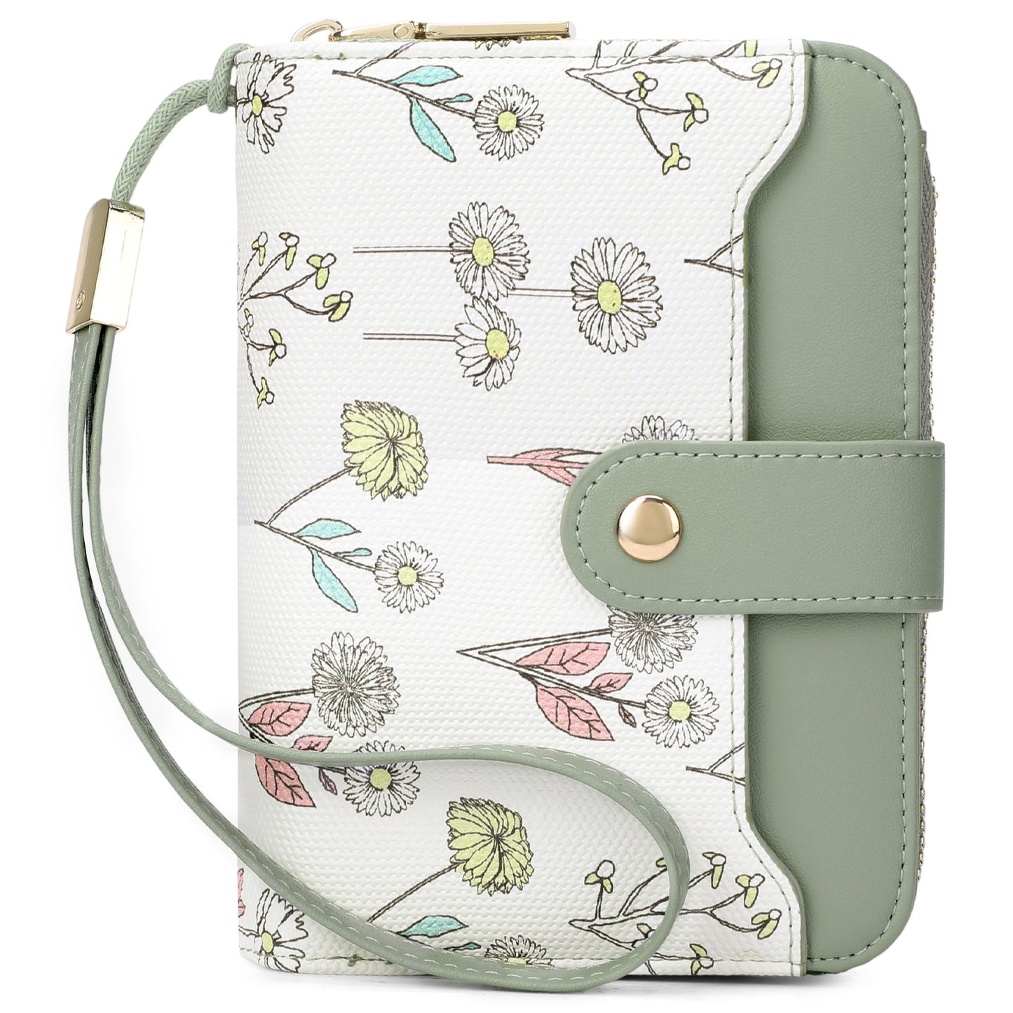 Women's Style Painting Flower Snap Clip Zipper Multiple Slots Ladies Wallet