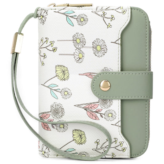Women's Style Painting Flower Snap Clip Zipper Multiple Slots Ladies Wallet
