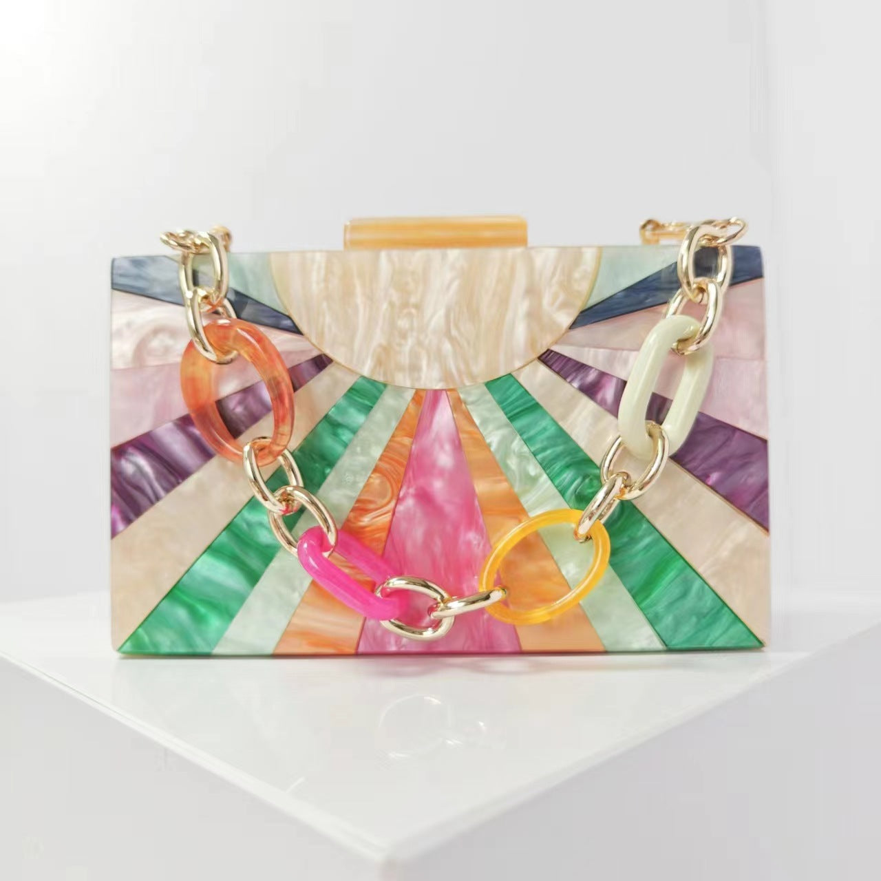Women's Color Contrast Patchwork Acrylic One Wedding Banquet Dinner Bag