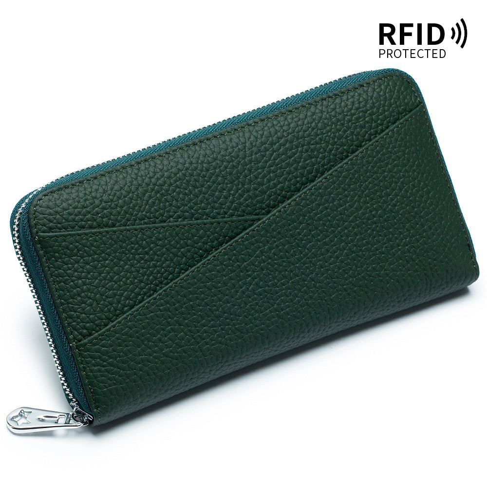 Women's Long Large Capacity First Layer Cowhide Expanding Genuine Leather Fashion Card Holder