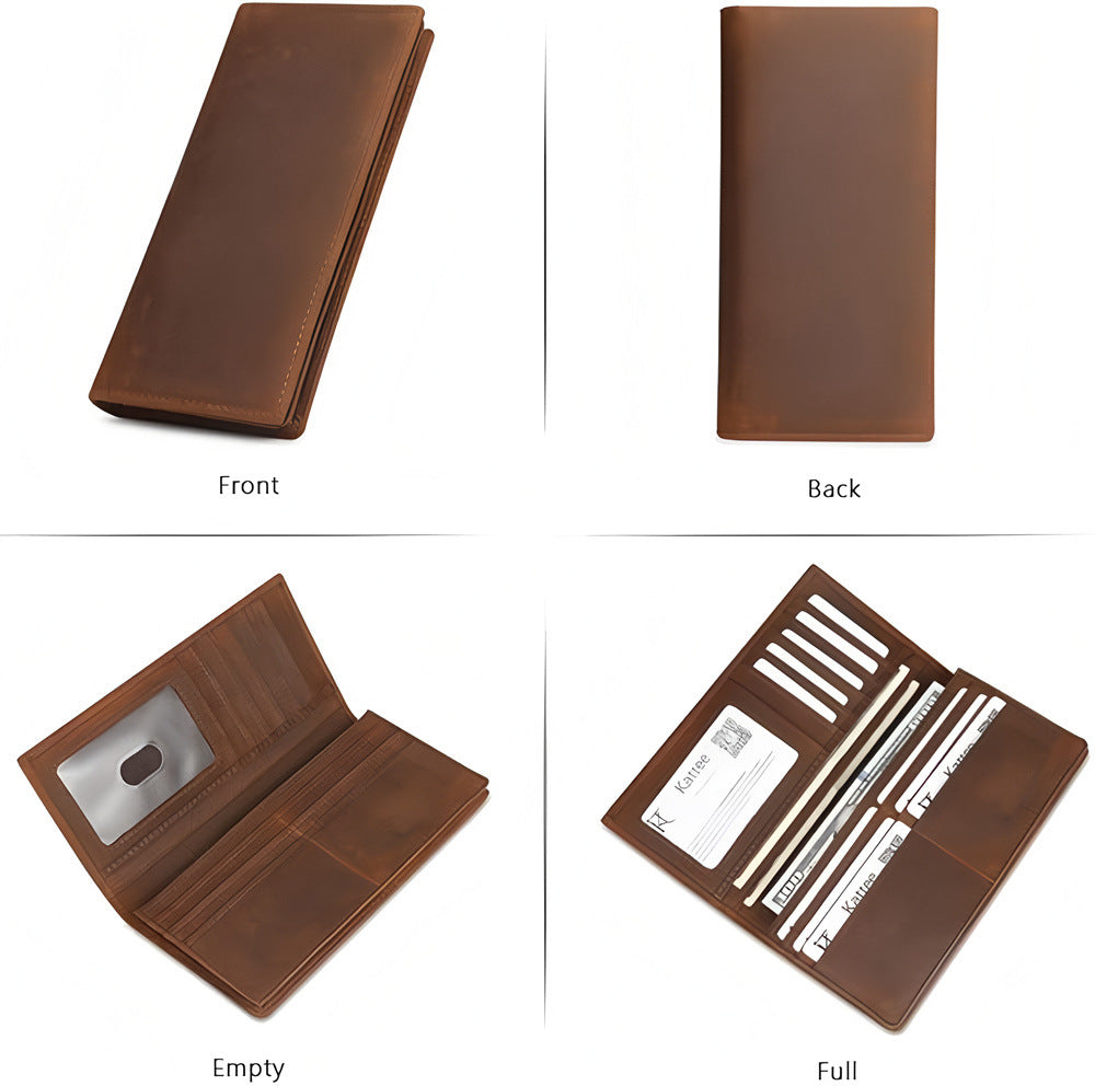 Men's Horse Leather Long Two-fold Pure First Layer Cowhide Men's Wallet