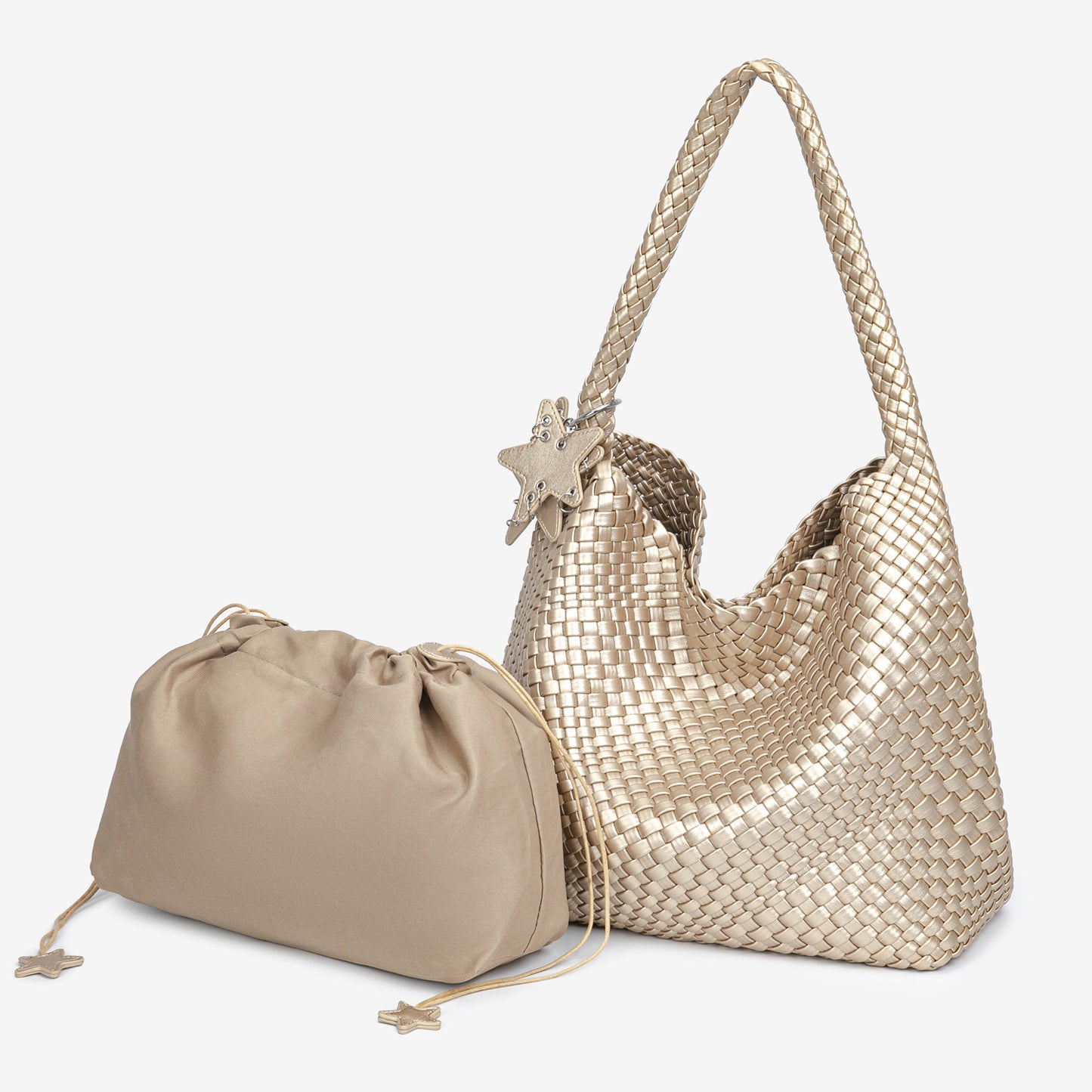 Women's Champagne Woven Large Capacity Fashion Commuter Shoulder Bags