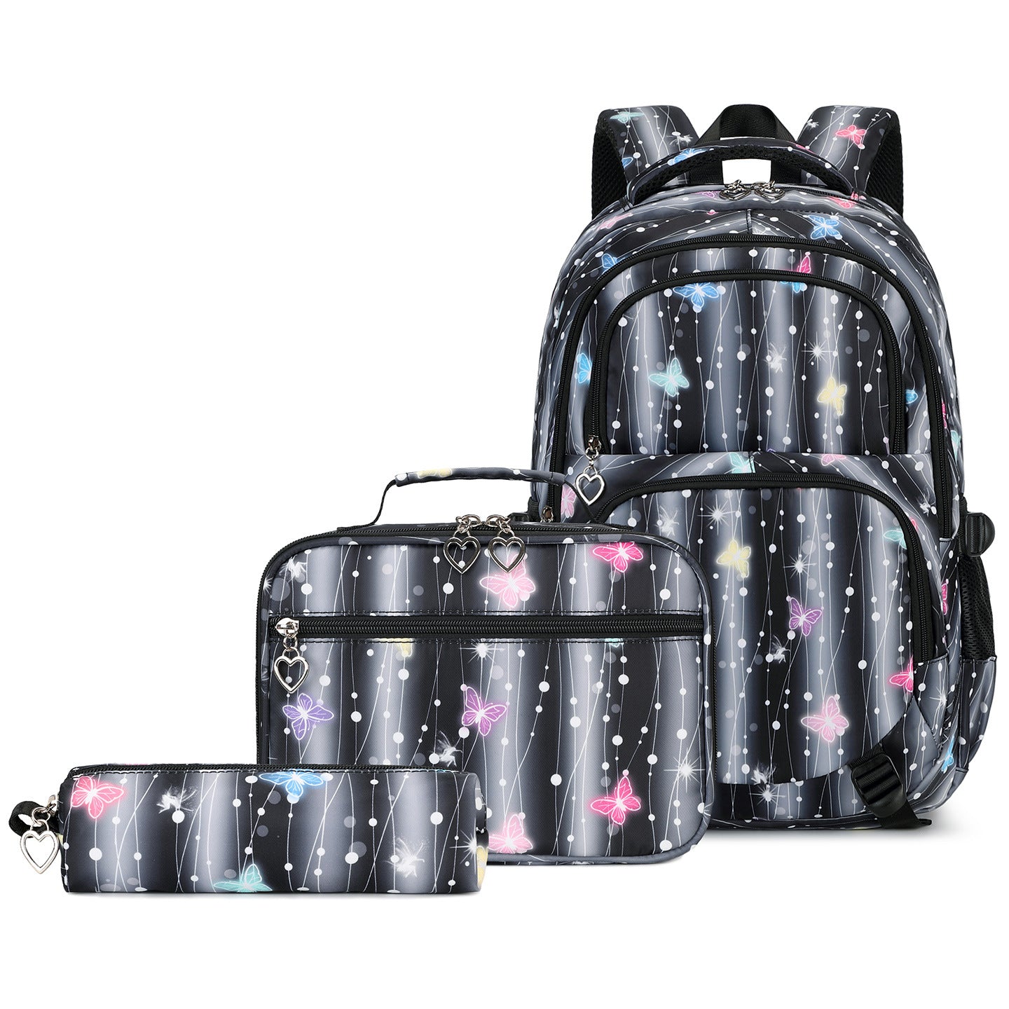 Large Capacity Burden Reduction Spine Protection Campus Butterfly Printed Three-piece Primary School Bag