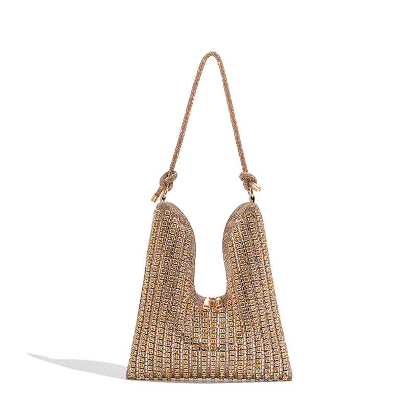 Women's Rhinestone Simple Niche Underarm Large Capacity Dinner Easy Tote Bags