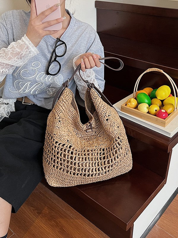 Women's Straw Woven Large Capacity Mesh Hollow Out Seaside Vacation Shoulder Bags