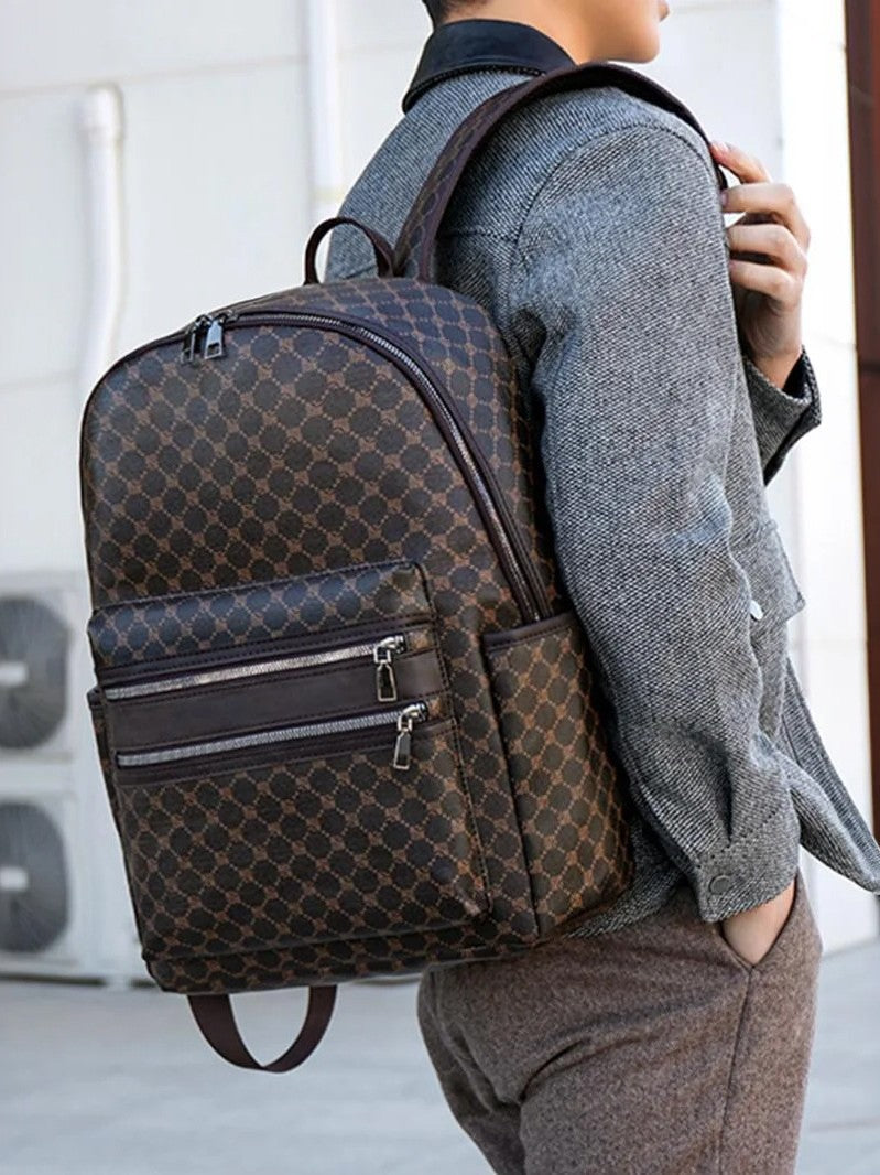 Women's Fashionable Letter Simple Chessboard Plaid Large Capacity Business Backpack