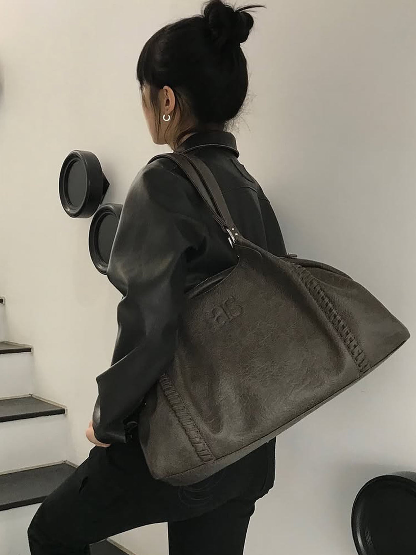 Women's Hobo Leather Motorcycle Niche Large Capacity Tote Bag