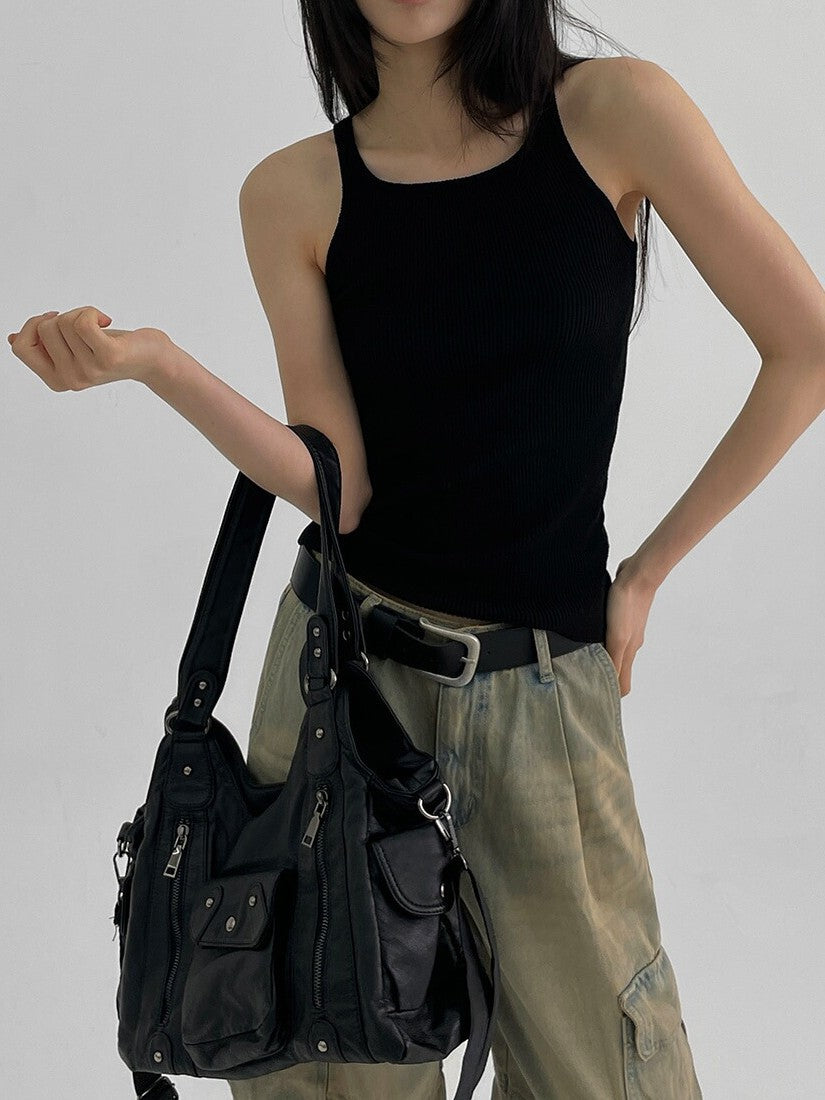 Women's Retro Washed Hot Motorcycle Large Capacity Women's Handbag