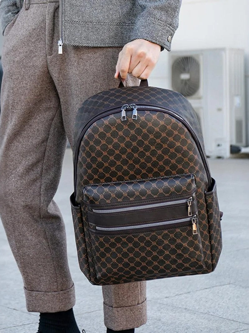 Women's Fashionable Letter Simple Chessboard Plaid Large Capacity Business Backpack