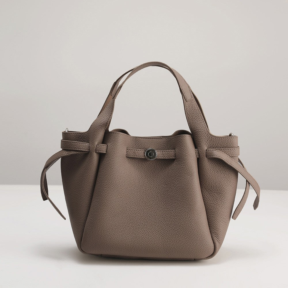 First Layer Cowhide Design Portable Vegetable Basket Women's Leather Bag