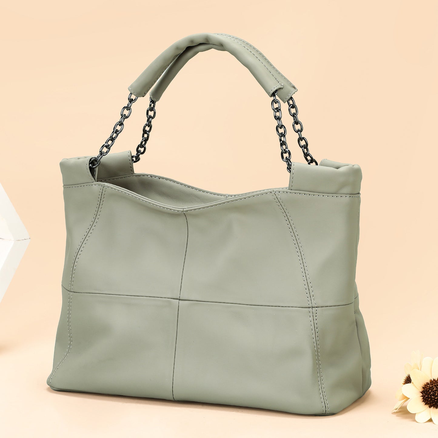 Women's Leather Portable Retro First Layer Cowhide Underarm Chain Bags
