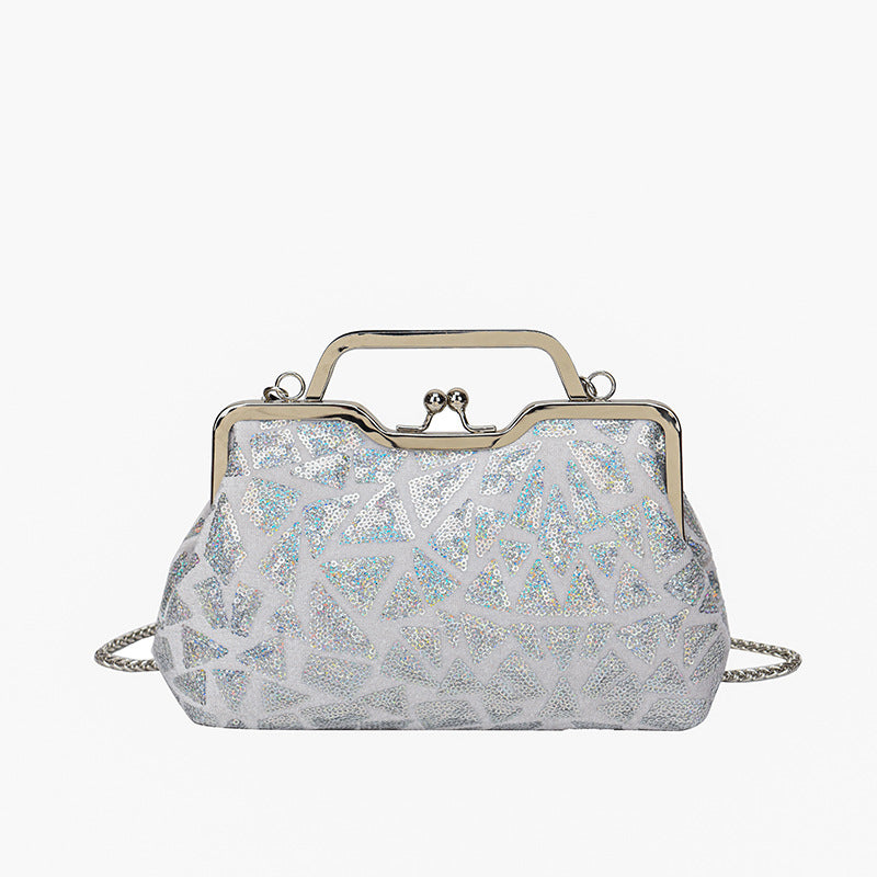 Women's Textured Sequin Colorful Niche Chain Coin Purses