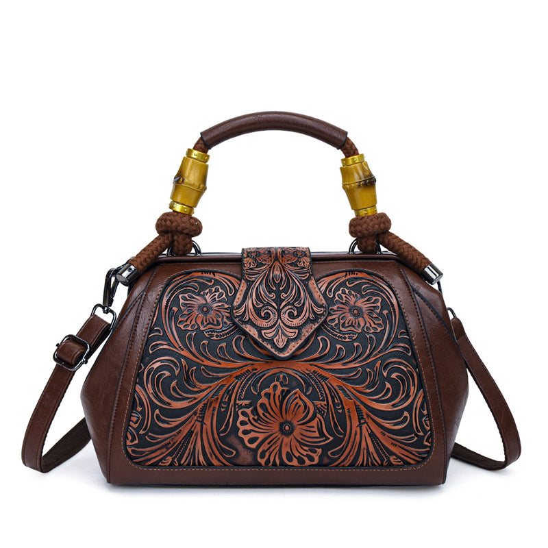 Women's Retro Contrast Color Wooden National Fashion Handle