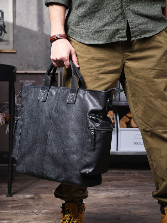 Men's First Layer Cowhide Large Capacity Leather Computer Bags