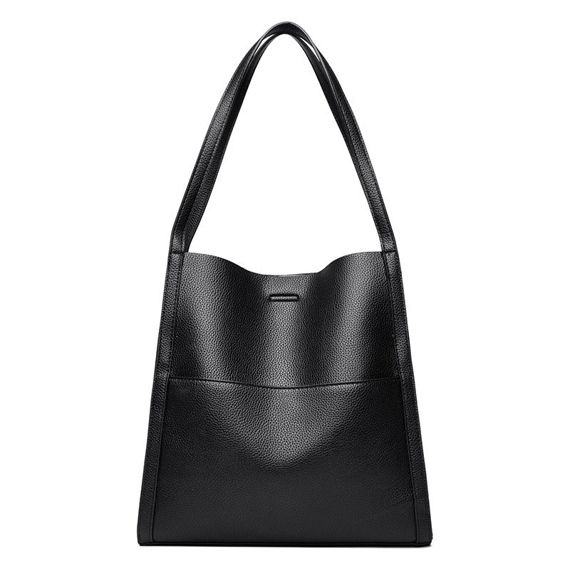Women's Simple Commute Waterproof Soft Leather Shopping Bucket Bags